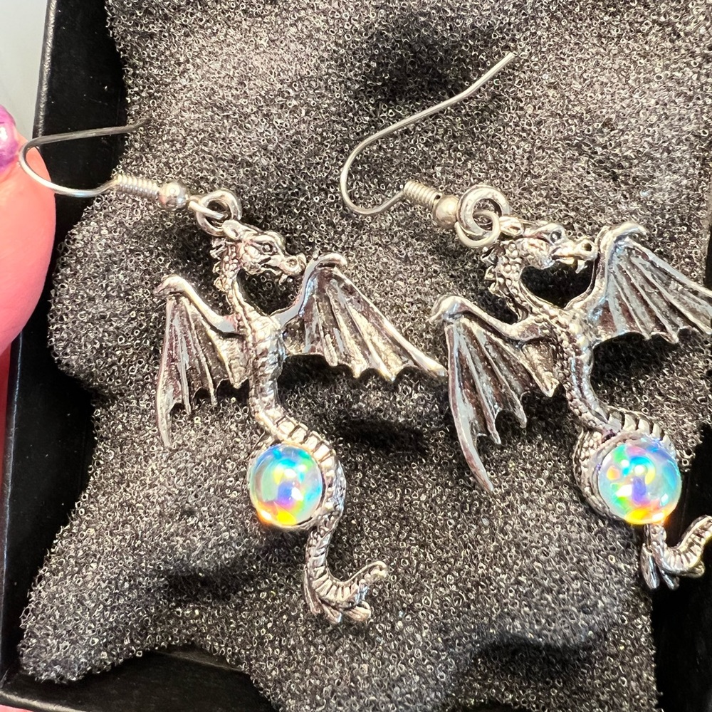 Dragon charm earrings. Charm is about 1 1/2”